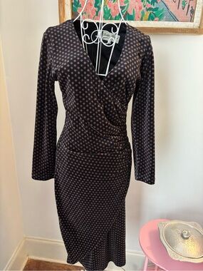 Women’s Black Wrap Dress with Brown Polka Dots